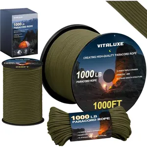 1000lb 4mm 12 Triple Strands Type III Heavy Duty Tactical Paracord Rope Parachute Cord for Survival Gear Camping Hiking Bracelets Lanyards