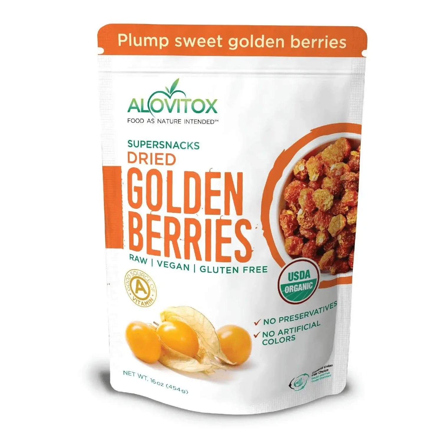 ALOVITOX Organic Incan Golden Berries — Tangy-Sweet Superfood Dried Snack (Raw, Vegan, Non‑GMO)