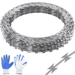 【Summervibes】VEVOR Razor Wires, 147 ft Razor Barbed Wire, 3 Rolls Razor Wire Fencing Razor Fence, Razor Ribbon Barbed Wire Galvanized Razor Wire Fence, Rolls Razor for Garden