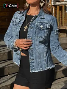 Women's Fitted Long Sleeve Button-Front Jacket, Casual Plain Design Outerwear, All-Season Fashion Essential for Daily Wear