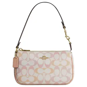 Coach Nolita 19 Classic Monogram Top-Zip Handbag for Women, Small Size, Pink Faux Leather