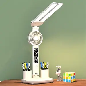 Foldable Desk Lamp with Fan, USB Rechargeable LED Desk Lamp, Lighting Modes Adjustable Table Lamp with Pen Holder, Home Office Desk Lamp