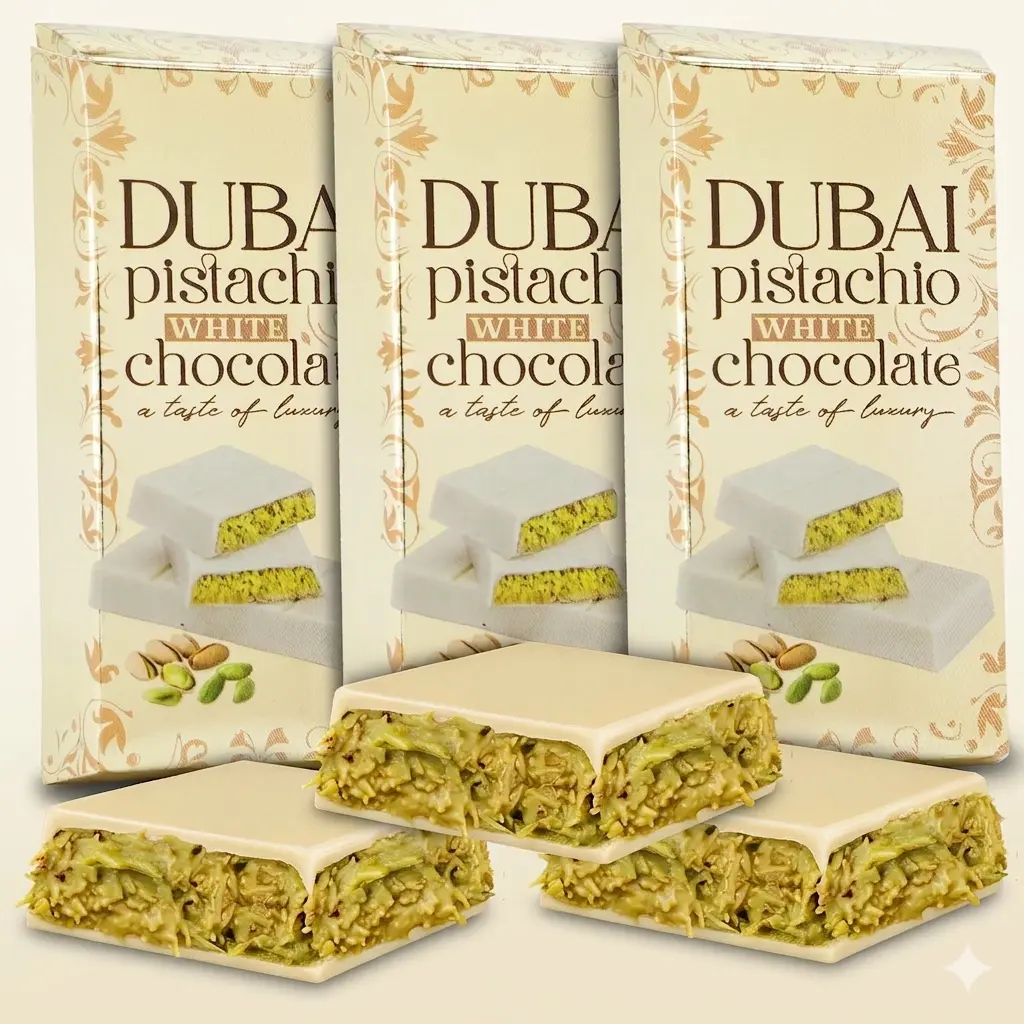 3-Pack Dubai White Chocolate Bars | Pistachio with White Chocolate and Knafeh - 3x3.5 Oz | TikTok