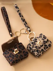 Leopard Print Embossed Keychain Bag Mini Portable Metal Clip Earphone Case Fashion Hanging Decoration Purse Keychain Bag Hang