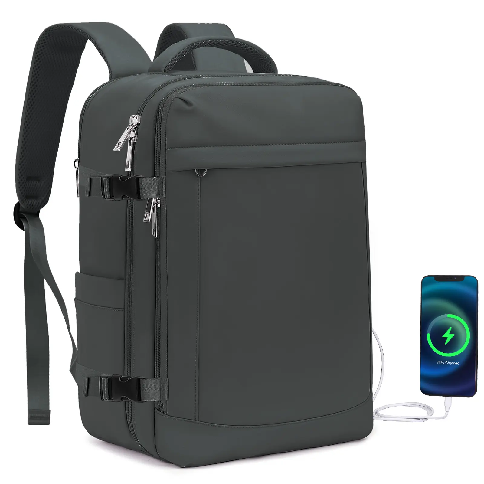 Lossga Grey Compact Travel Backpack, 30L Lightweight Carry-On Daypack for Short Trips, Airline Approved Personal Item for Business Commuters