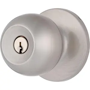 Transitional Keyed Entry Door Knob - Satin Nickel Exterior Door Lock Set, Seamlessly Blends with Interior Decor, 1 Pack