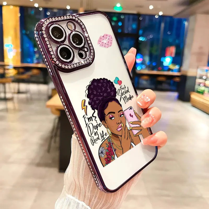 Luxury Rhinestone Decor Smartphone Case for iPhone 17/17 Air/17 Pro/17 Pro Max/16/15/14/13/12 Plus, Handheld Cellphone Casing with Shockproof Camera Protection