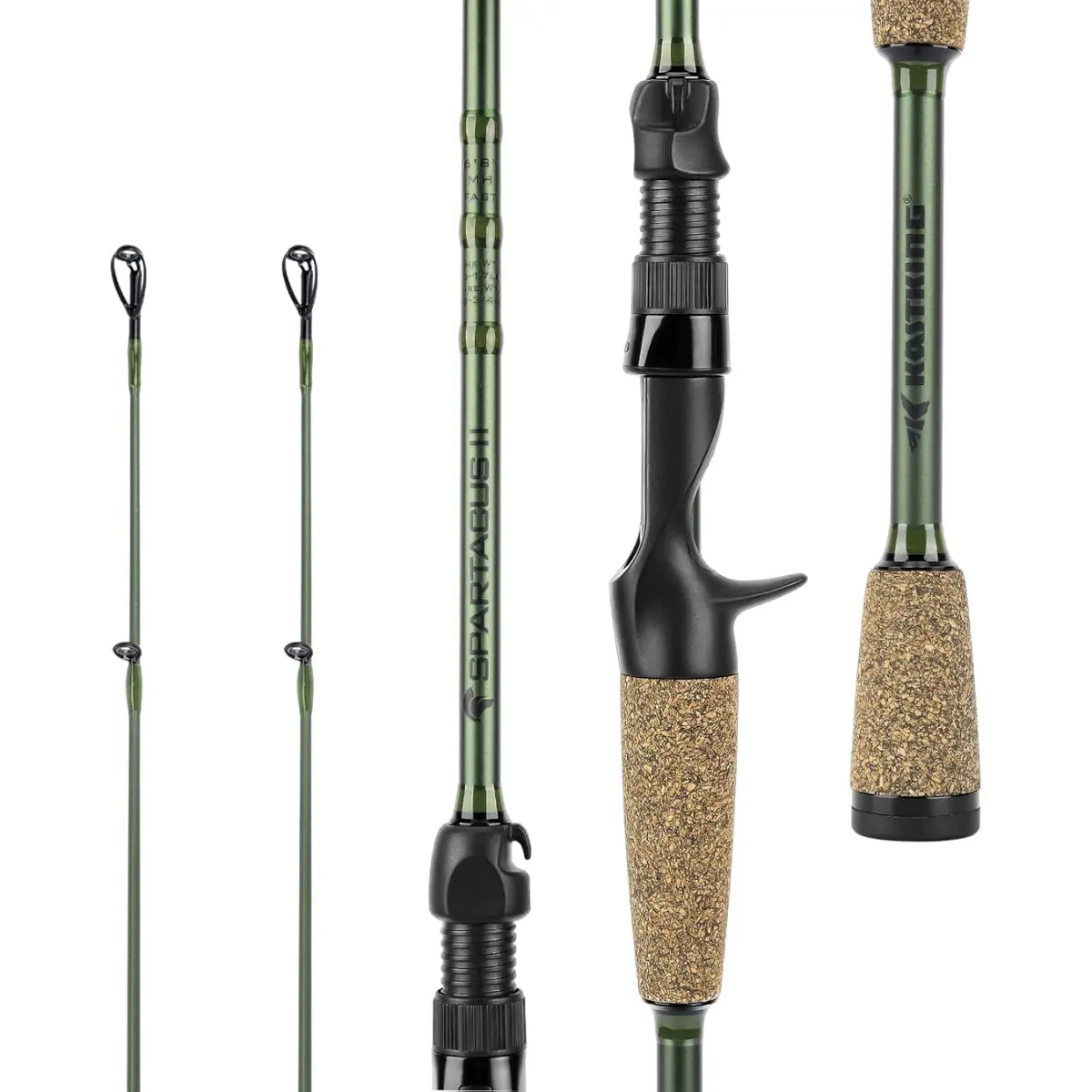 KastKing Spartacus II Fishing Rods - IM6 Graphite Blanks Casting & Spinning Rods, 2-Piece Rods with Extra Tip Section, PTS Power Transition System, KastFlex Technology, Rubber Cork Handle