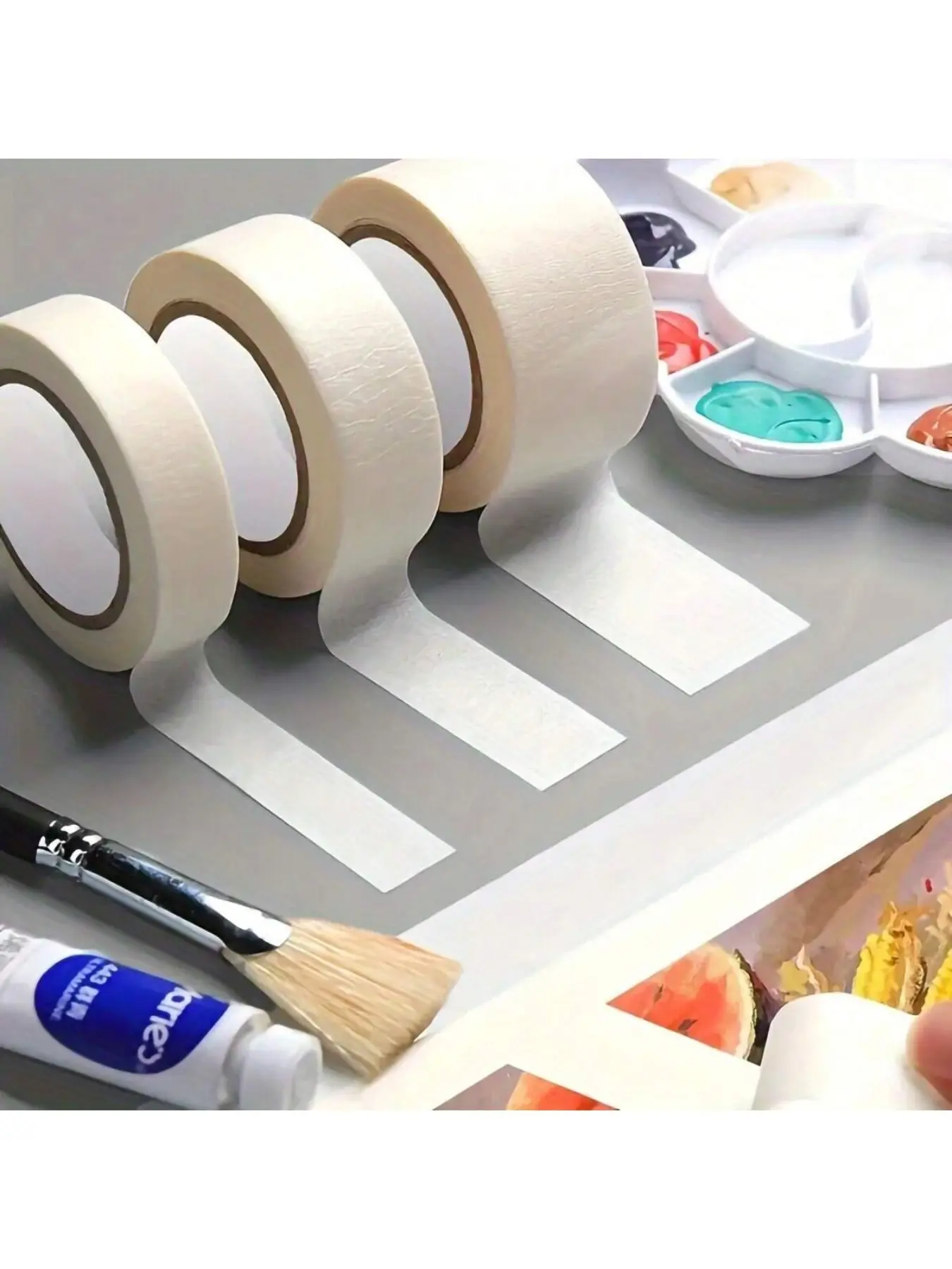 3pcs Masking Artist Tape Removable Paper Tape, Solid Pattern, 0.59/0.79/1.18in X 394in, Multiple Widths, for Watercolor, Drawing, Painting, Medium Adhesion, Paper Arts