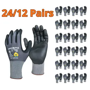 24 Pairs COCO RUTA Gloves  34-874 Safety Gloves | Guantes Para Trabajo - Maxi Flex Gloves For Men Nitrile Micro Foam Grip Palm Comfortable Fit Construction Gear