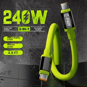 240W Digital Display Flash Fast Charging Cable, 4.9ft Type C+Type C, Type C+Lightning, Data Sync Cable for Phones, Tablets and Computers.