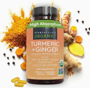 Turmeric and Ginger Supplement with Black Pepper for Better Absorption - Organic Turmeric Curcumin to Support Joint, Heart and Digestive Health, Non-GMO - 120 Tablets