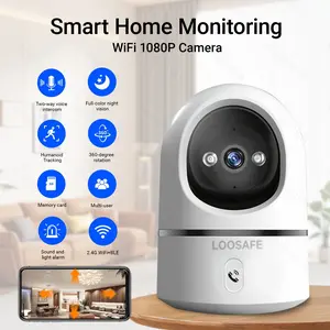 1080P Smart Home Security Camera, Home Monitoring Camera, Home Surveillance Camera, Wireless WiFi IP Cam with 360° Rotation, AI Human Tracking, Two-Way Talk, Clear Night Vision, Easy Setup for Office/Living Room （Includes a free 16GB memory card）