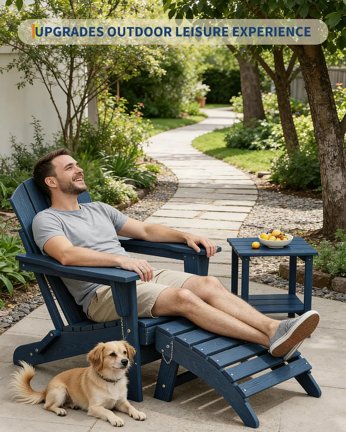 Gaomon Navy Blue 2-Piece Foldable Outdoor Patio Furniture Adirondack Ottoman Set, Sturdy HDPE 13.8" Tall Outdoor Footrests with Stability Pins, All-Weather Resistant, Cracking & Peeling-Proof for Deck, Front Porch