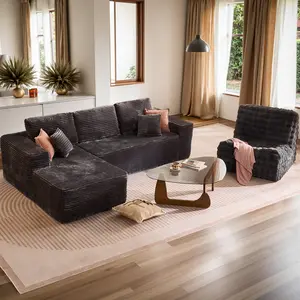 Altrigus L-Shaped Modular Sectional Sofa with Giant Bean Bag Chair, Minimalist Design, Plush Cushions, Fully Assembled, Comfy Upholstered Cloud Couch