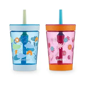 Contigo Kids Spill-Proof Tumbler with Straw, 14 oz, 2 Pack, 100% BPA Free, Top Rack Dishwasher Safe Lid, Soft Grip Bottom Pad - Drinkware