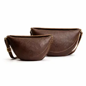 Vintage Brown Leather Half Moon Sling Crossbody Shoulder Bag