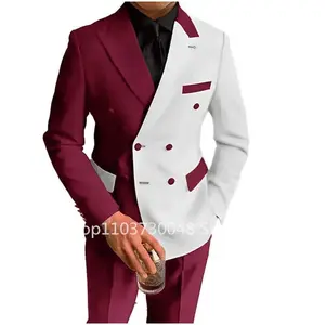 Fashion 2 Piece Wedding Men Suits Slim Fit Peak Lapel Double Breasted Blazer Pants Formal Business Groom Tuxedos Costume Homme  Menswear Casual