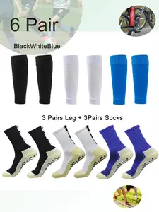 6 Pieces Men Women Football Equipment Anti Slip Shock Absorbing Football Socks, Athletic Socks, Fitness Socks Wear Resistant Comfortable Breathable Running Socks Solid Color Anti Friction Elastic Socks Compression Socks