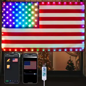 Avatar Controls LED Smart American Flag Lights, App Control 4th of July Decorations 3x5 FT Flag Lights DIY Color,Music Sync LED Light Up Patriotic US Flag  for Outdoor Decor, Memorial Day,  Veterans Day