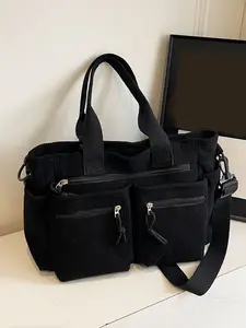 Small niche design simple casual versatile shoulder bag, retro solid color multi pocket crossbody bag, textured daily underarm bag, suitable for shopping, commuting, work, class, short distance travel, Casual Commuter Bag, Casual Messenger Bags