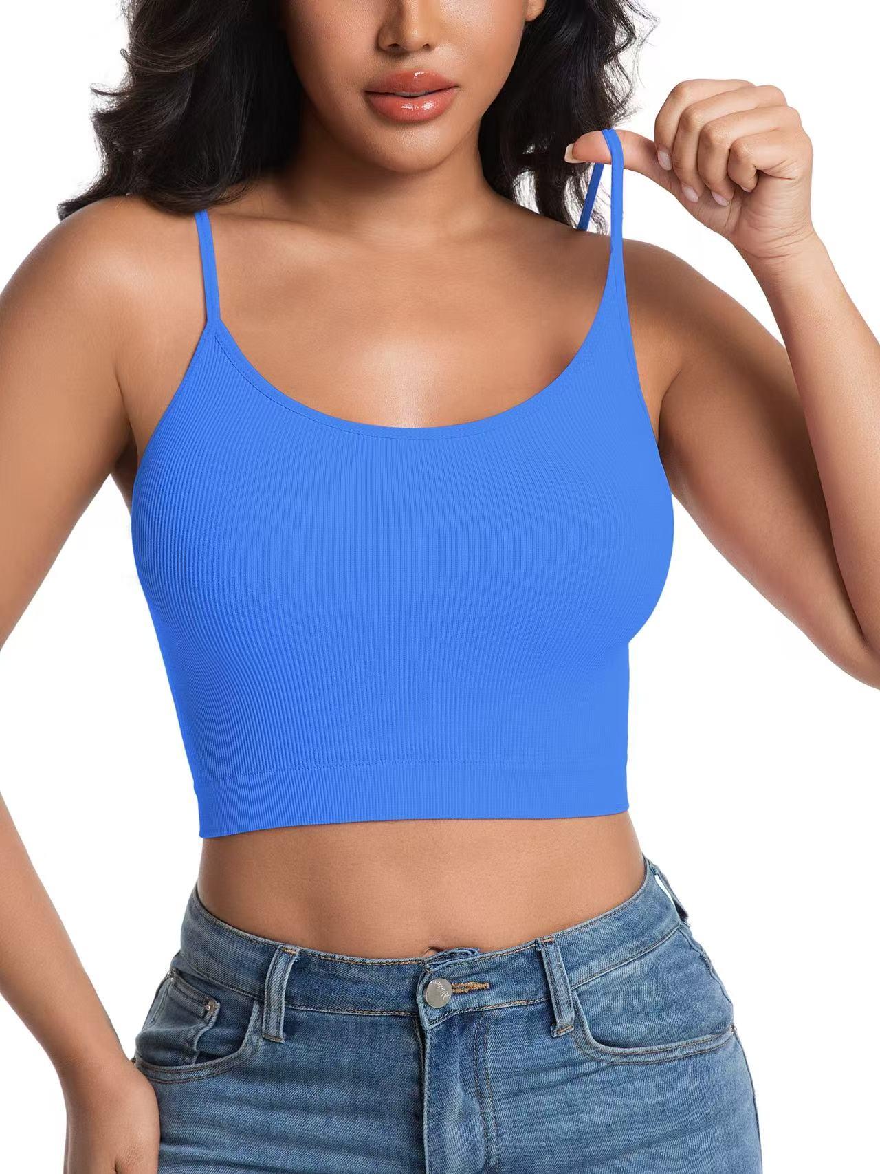 8 Pack Ribbed Seamless Wireless Sports Bra for Women, Soft Stretch Breathable All Season Yoga Workout Lingerie, Multipack Solid Color Camisole Innerwear