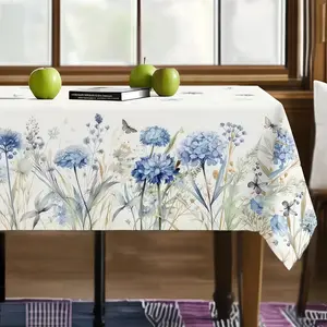 Floral tablecloth, vintage hydrangea, butterfly and leaf floral design, perfect for spring and summer decor, floral gift, ideal for indoor/outdoor/party/wedding and home decoration, hydrangea decor, floral decoration, rectangular tablecloth Disposable