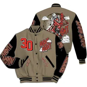 Olive 9s Varsity Jacket - Seeya Skeleton All Over Print Letterman Jackets, gift for woman