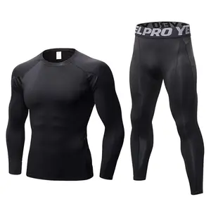 Mens Compression Long Sleeve Tops & Pants Breathable Quick-Dry for Running Gym Sports Activities Tight Leggings Athletic Tracksuit Athleisure Wear Training Clothes Sporty Style Outfits Sweat Suit Set Stretchy Suit Set