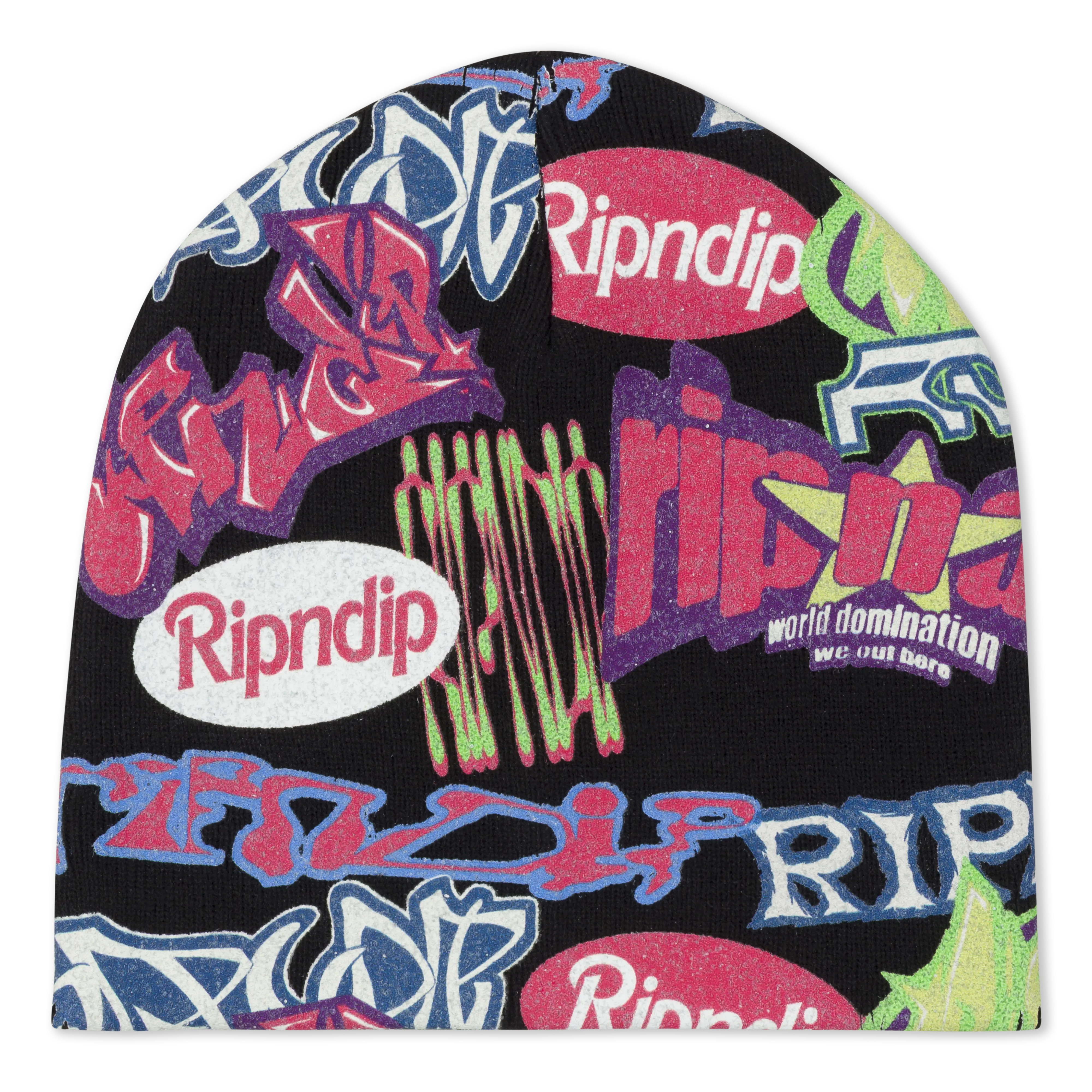 Out Here Tour Skull Motif Knit Beanie - Knit Fabric, Colorful Fashion Accessory Hat (Multi)