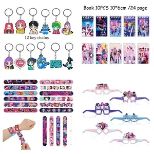Korean Cartoon Girl Group Party Supplies One-Stop Set, Birthday Must-Have Small Gifts, Versatile uses, Four-Piece Set of Keychains, Notebooks, Decorative Glasses, and Bracelets, includes 12 keychains, 12 decorative glasses, 12 bracelets, and 10 notebooks