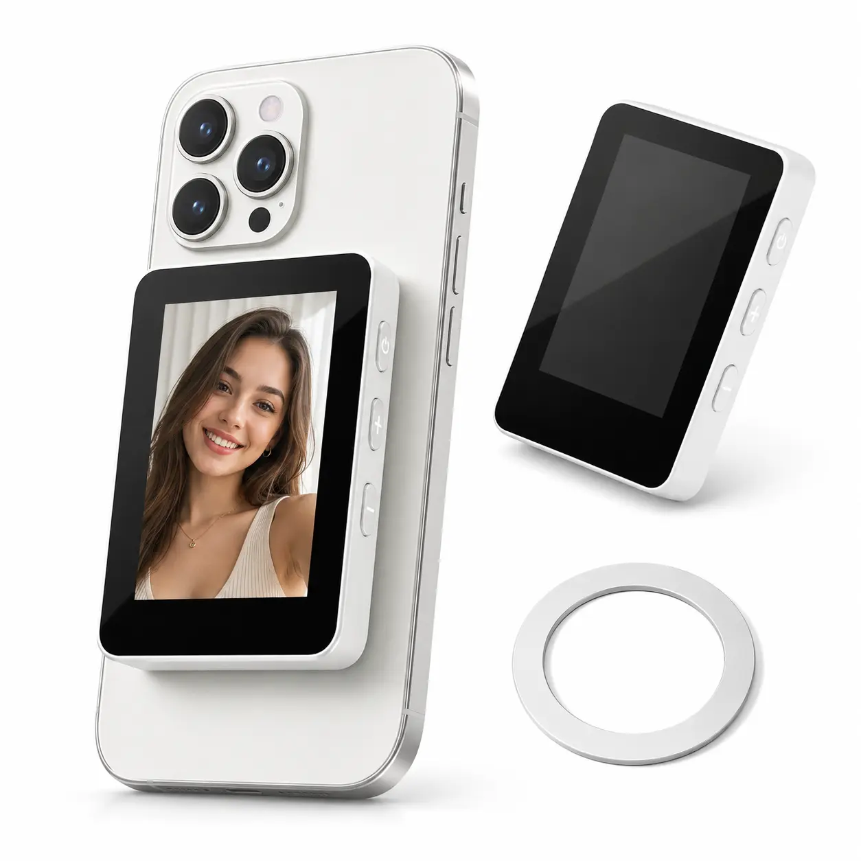 Wireless Magnetic Selfie Monitor for iPhone & Android, Rear-Camera Live Preview, Full-Screen Mirroring, Tripod Compatible, Perfect Selfies & Videos