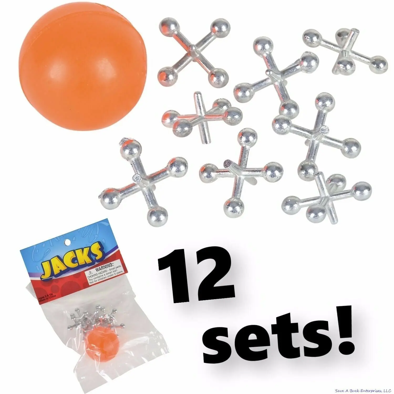 🪩 12-Pack Classic Metal Jacks Game Sets – With Rubber Ball Included!