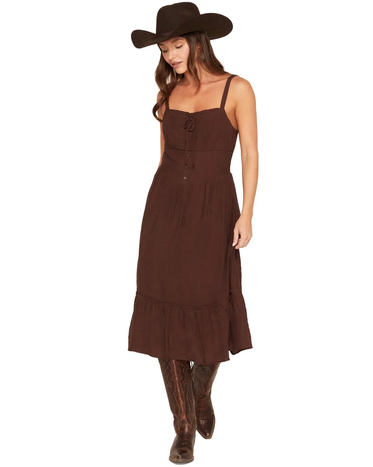 June Women's And Hudson Women'S Corset Button-Down Sleeveless Midi Dress - A7145114-Chbn