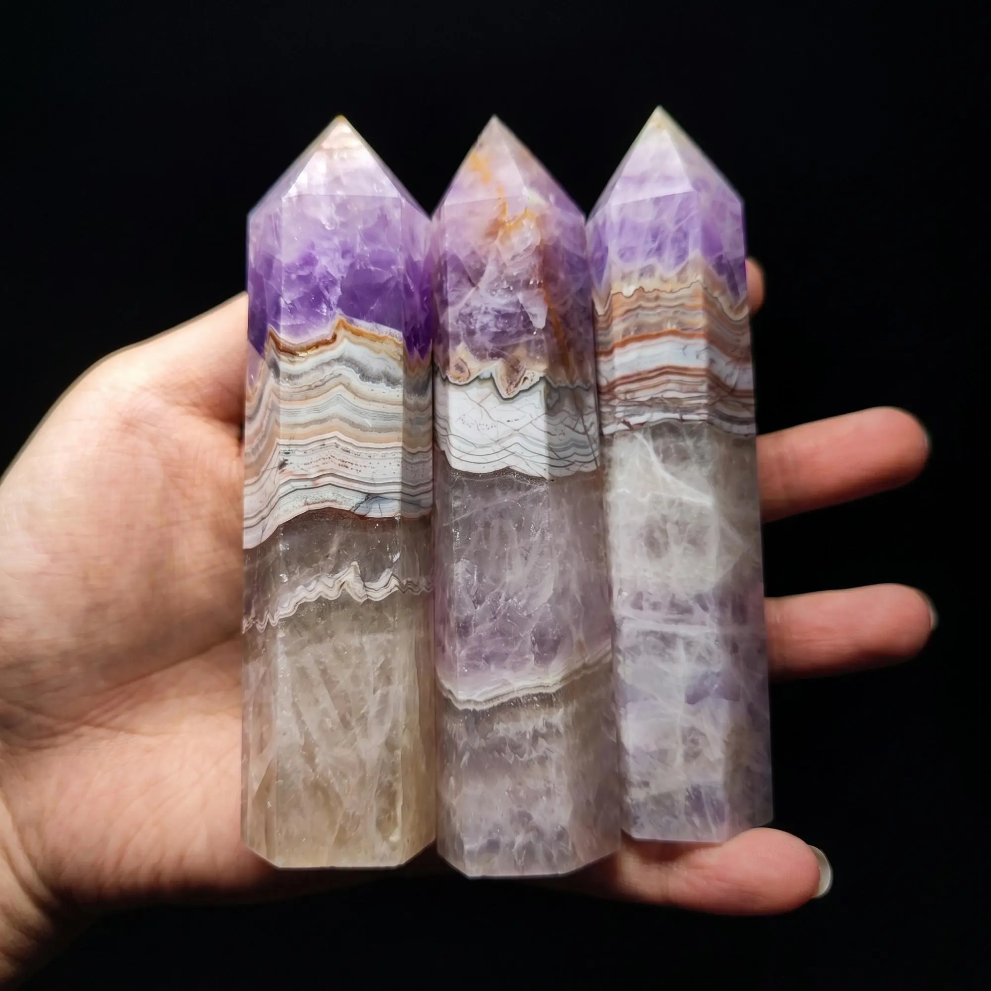 Natural multi-material crystal pillars: amethyst and agate, labradorite, lapis lazuli, smoky quartz, yellow tiger's eye, and rainbow moonstone. Geological gifts, DIY,Mineral Specimen, Unique Home Decor, Ideal Gift For Crystal Collectors.