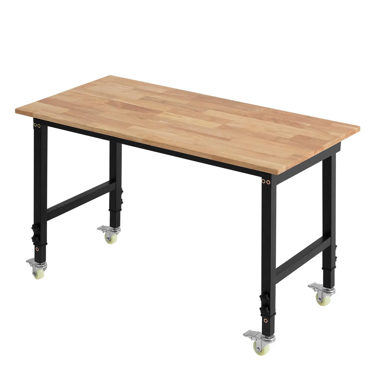 VEVOR Sturdy Adjustable Height Rolling Workbench, 1500 lb Capacity, 48x23.6 Inch Oak Wood Top, 28.5-42.3 Inch Height Range, Heavy-Duty Storage Table for Garage, Workshop