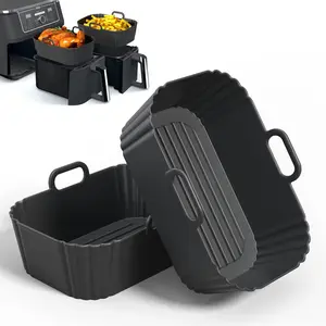 Silicone Air Fryer Liners 2 Pack Reusable Compatible for Ninja Foodi DZ201 DZ401 DZ550 COSORI Chefman Instant 6-in-1 8-10QT AirFryer Baskets