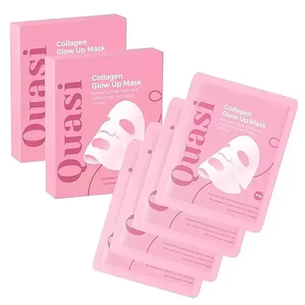 Quasi Collagen Glow Up Mask 2.0, Quasi BioCollagen Face Mask, Firm Skin Deep HydratingMasks for Wrinkle Reduction and PoreMinimization - Glow like Glass Skin (2 Box × 8Pcs)