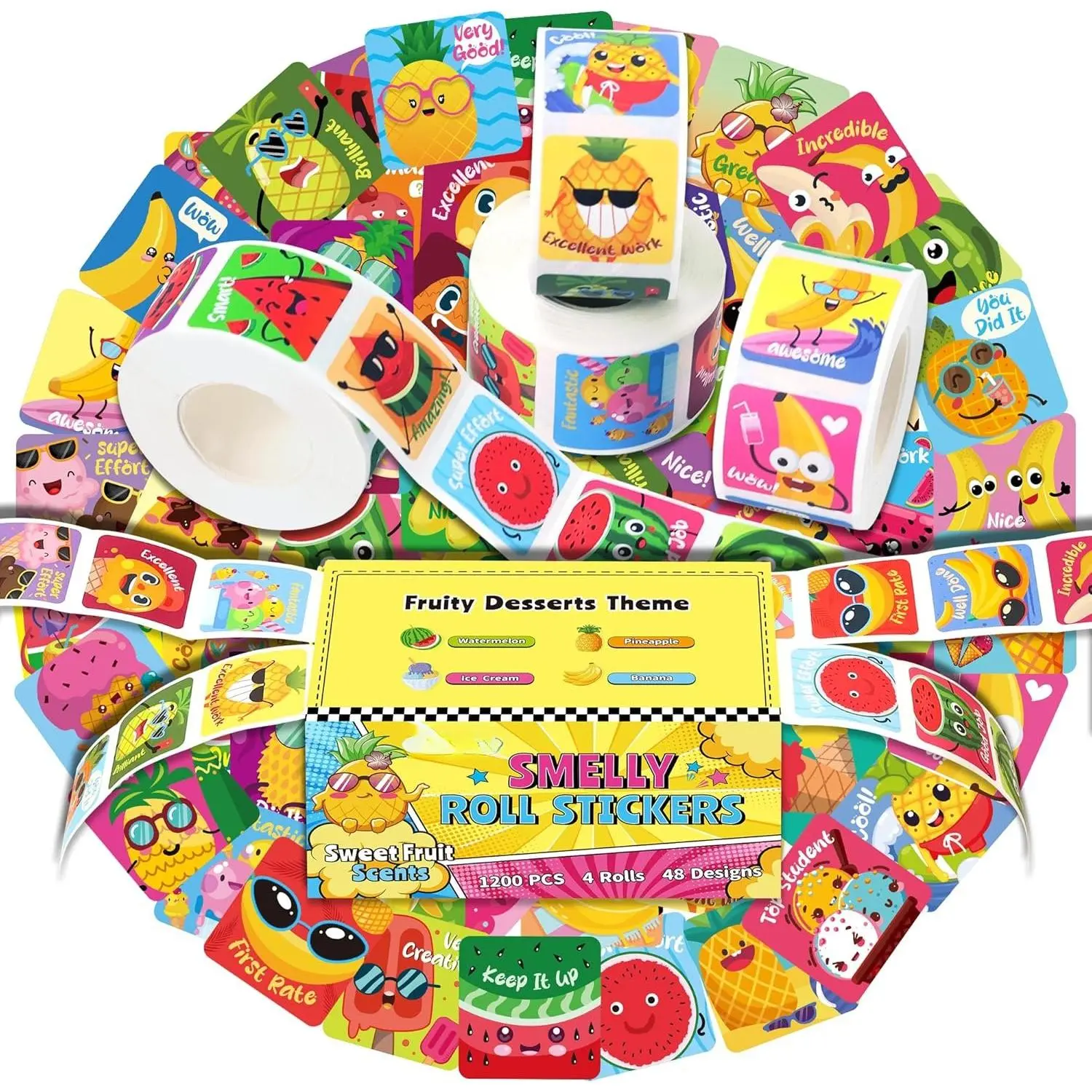 1200 count Scented Stickers for , 4 Rolls Scratch and Sniff Smelly Motivational  Stickers, Classroom Teacher  Haves, School Supplies Incentives for Students(0.98")
