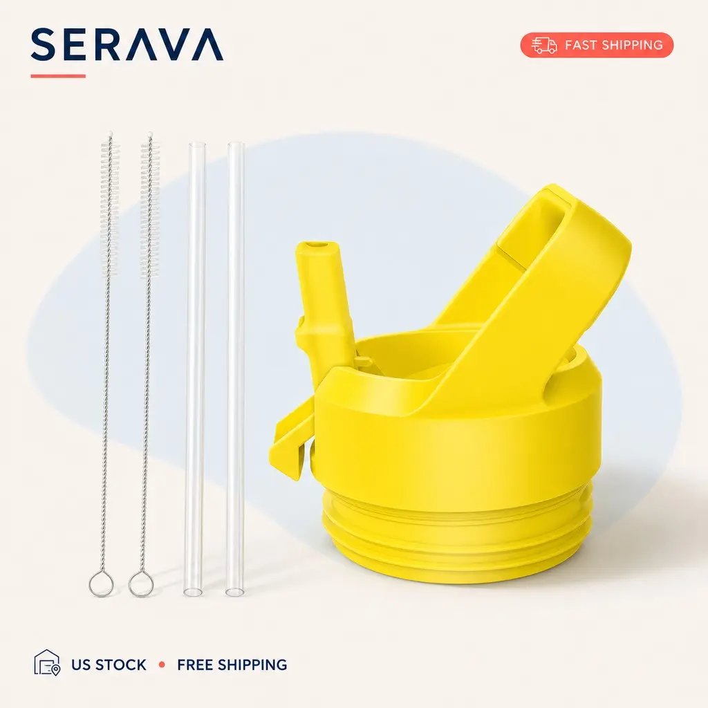 Replacement Straw Lid for Wide Mouth Water Bottle, Leak-Proof Spout Lid with 2 Straws and 2 Cleaning Brushes, Durable BPA-Free Plastic Accessory