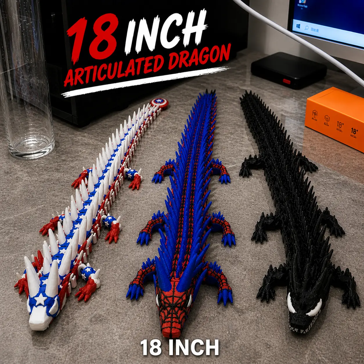A 18-inch oversized 3D-printed multi-pattern-themed dragon-shaped artistic statue, suitable for collectors.