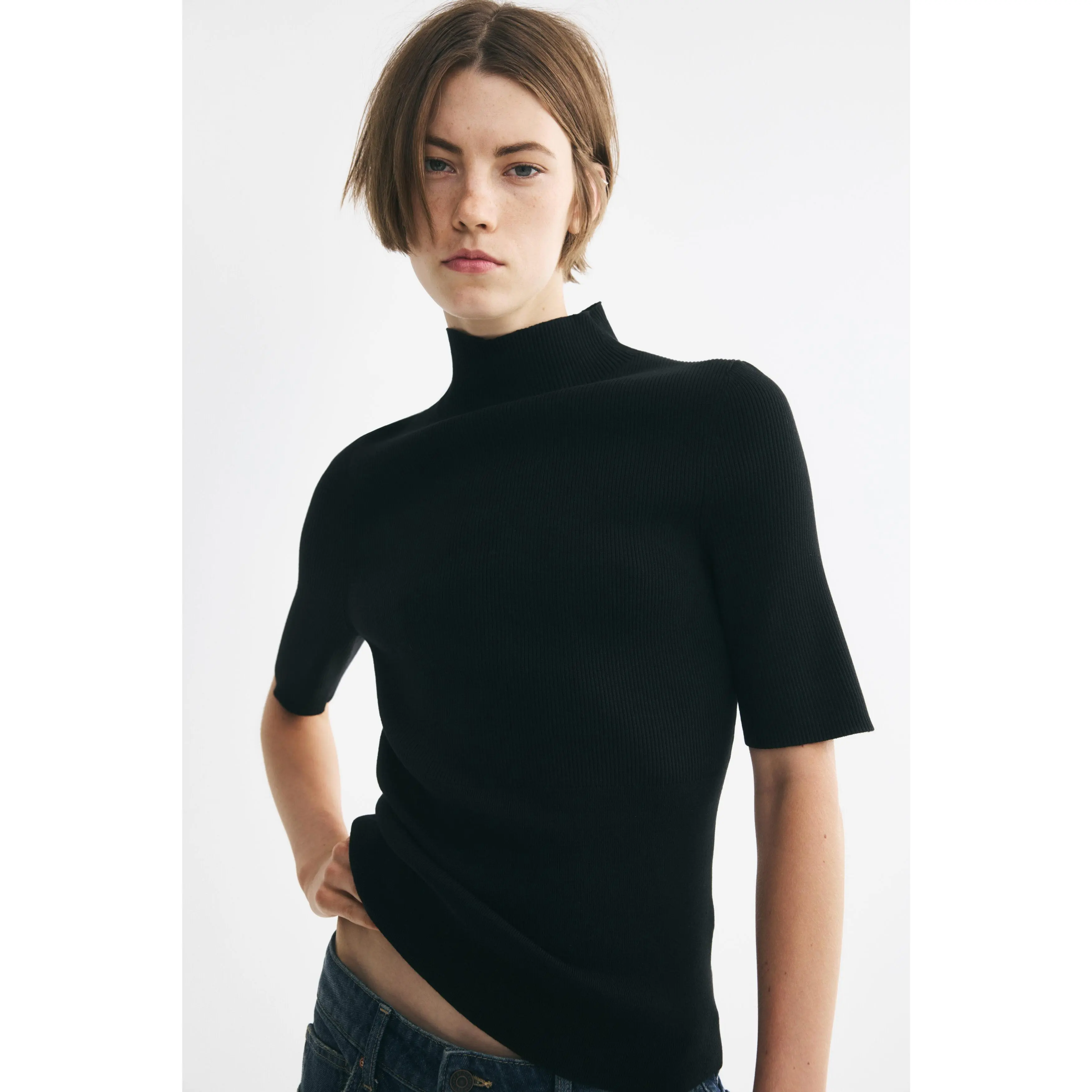 H&M Silk-blend rib-knit turtleneck top