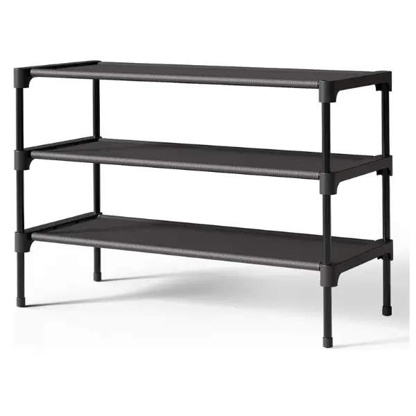 Black 3-Tier Stackable Non-Woven Fabric Shoe Rack Organizer - 27.5" Wide Rectangle Indoor Furniture Shelving, Stable, Durable & Protective Material, 0 - 5 Kg Capacity Storage for Footwear in Closet, Entryway, Shoe Organization