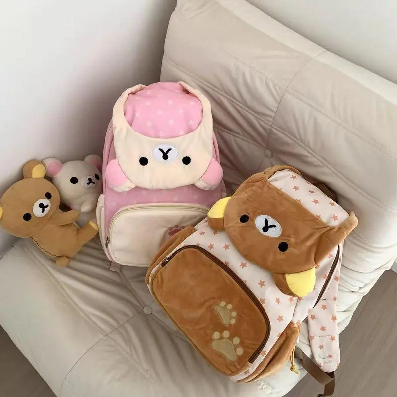 Cute Bear Plush Backpack for School, Kawaii Stuffed Animal Soft Velvet Character Bag for Girls with Large Capacity, Cute Backpacks For School