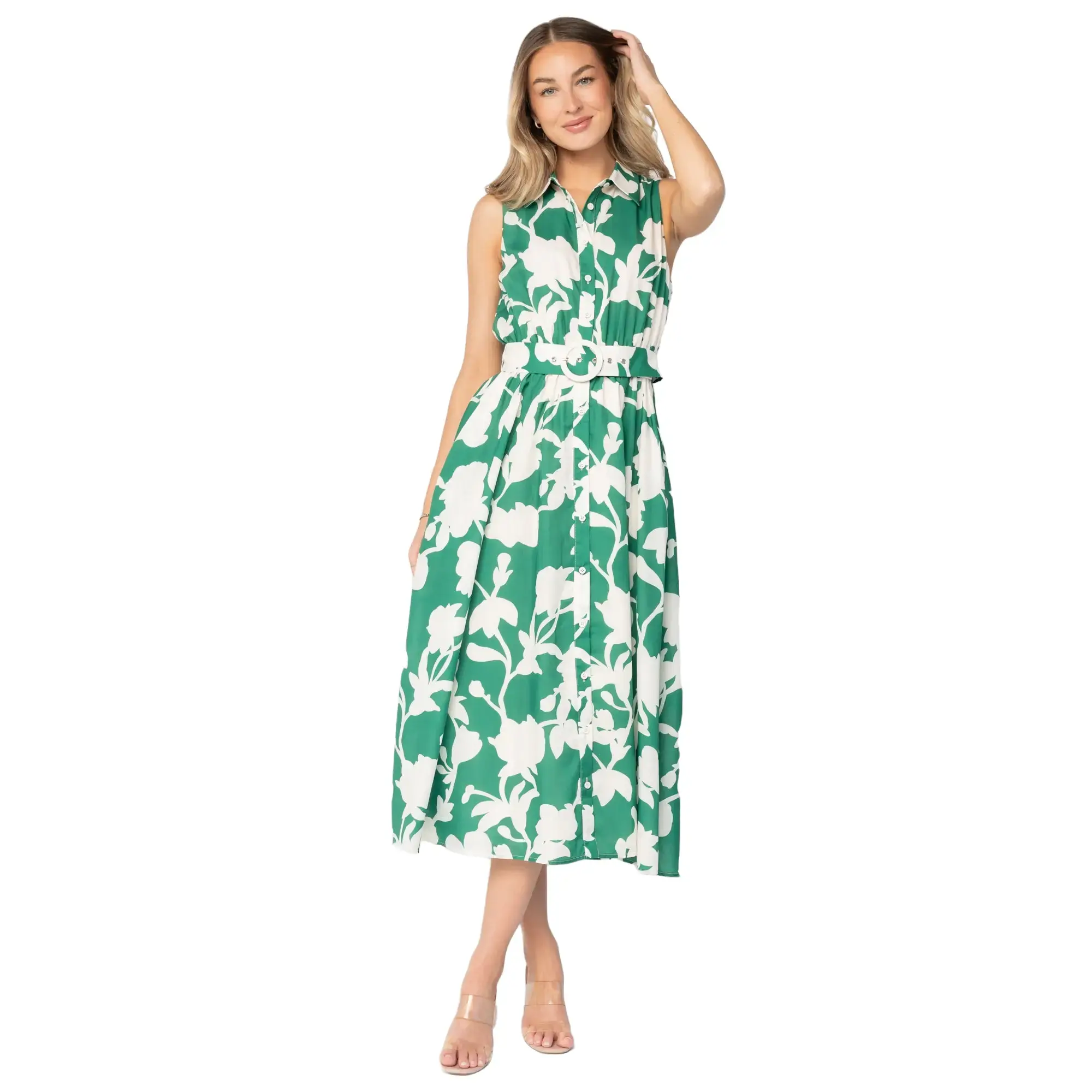 Tatum Button Down Dress | Green + Off White