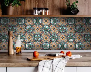 360 stand Terra Orange Agra Peel & Stick Removable Decorative Wall Decals - 24 Pcs 7x7 in Stick on Backsplash Tiles, Self Adhesive Film for Kitchen Home Decor