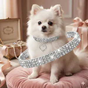 Glowing Crystal Pet Collar Adjustable 18-38cm Princess Style Reflective Prism Pendant Night Safety Leash Accessories for Cats Dogs