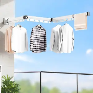 Adjustable Aluminum Alloy 2-In-1 Clothes Rack, Laundry Drying Rack, Foldable, No Drilling Required, Wall Safe, Easy Installation, Bathroom & Balcony Accessories