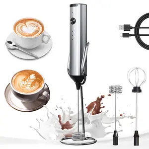 YARRAMATE rechargeable milk frother,Milk Frother Handheld with 2 Heads 3 Speeds, Kitchen  Utensils Without Battery, Coffee Mixer,Electric Milk Bubbler,Detachable Stainless Steel Whisk for juice,Prebiotic Powder,Latte,Cappuccino,Matcha,Egg - Black/White