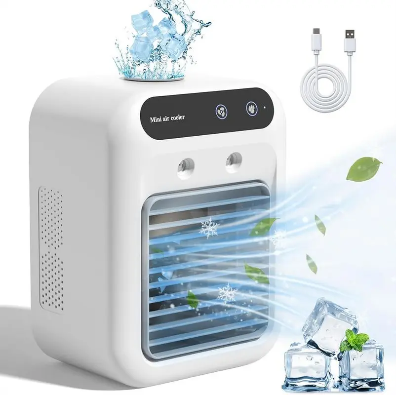 Portable Air Cooler Fan USB Rechargeable 2-In-1 with Dual Fog Setting & Powerful Wind Speed Mini Air Cooler for Car Room Living Room Outdoor